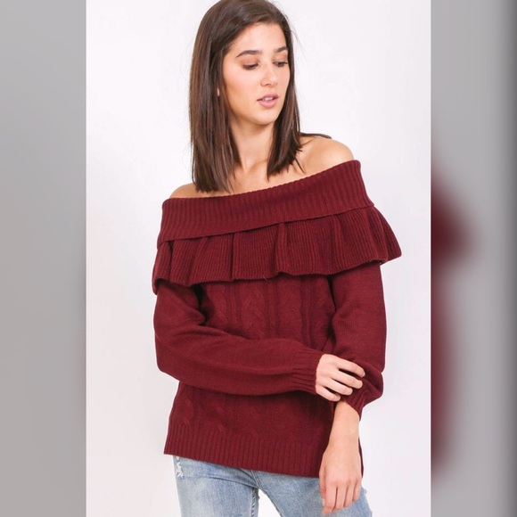 Off Shoulder Ruffle Sweater - Picture 4 of 8